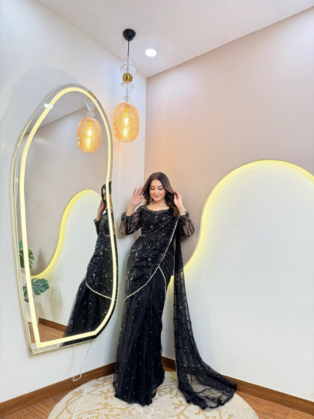Midnight Sparkle Net Drape Saree
