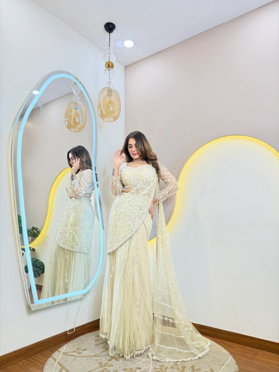 Ivory Grace Imported Net Drape Saree