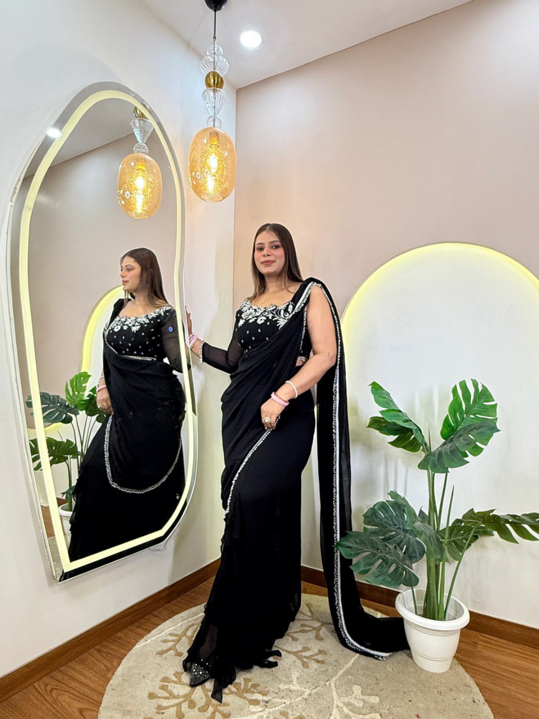 Midnight Elegance One-Sleeve Drape Saree