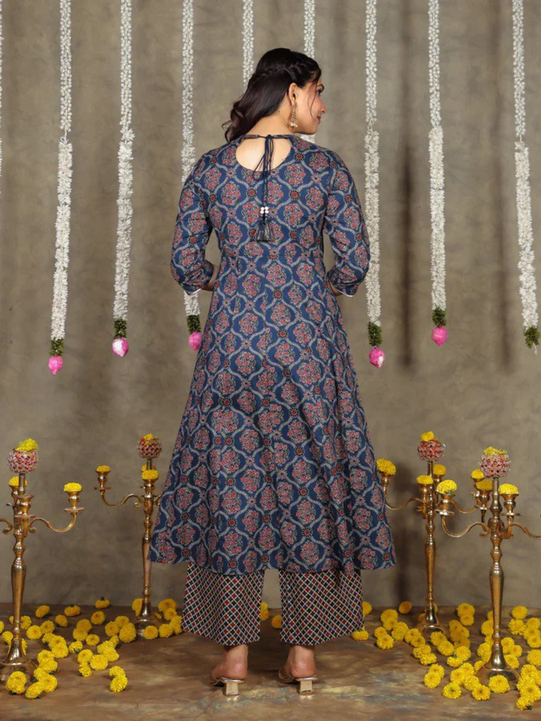 Blue Geometric Cotton Anarkali Kurta - Image 3