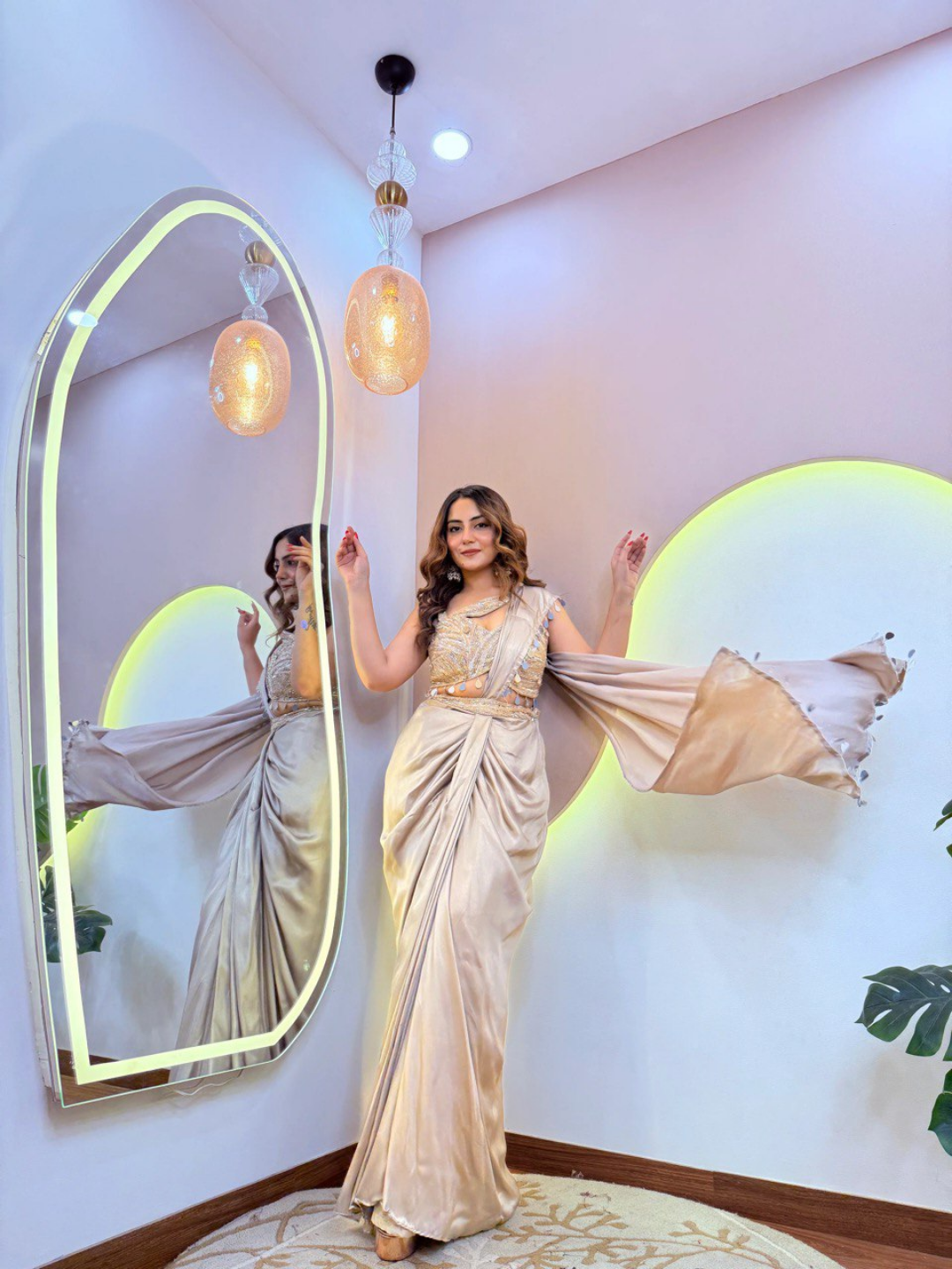 Champagne Glow Drape Saree