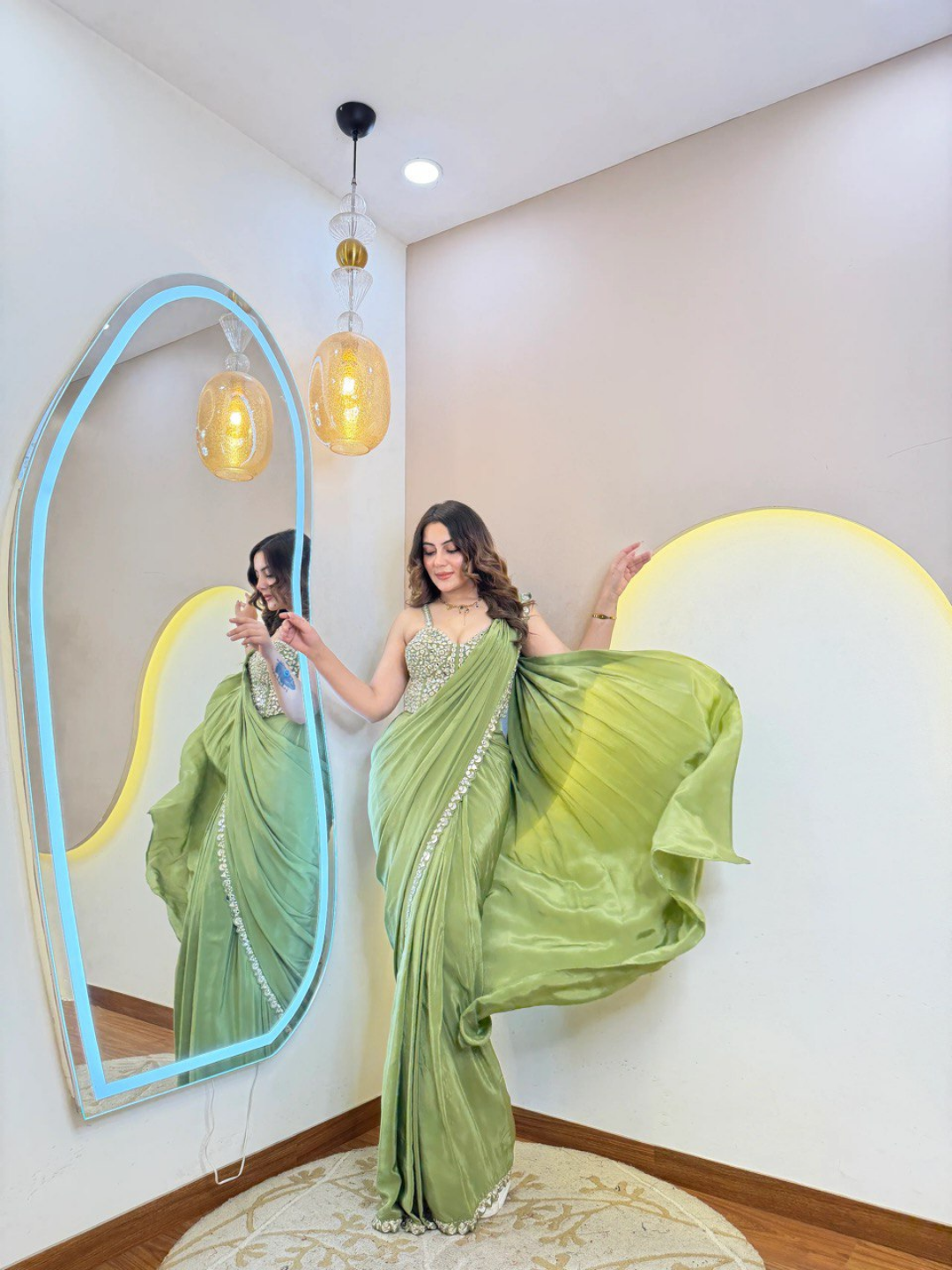 Emerald Aura Party Wear Drape Saree