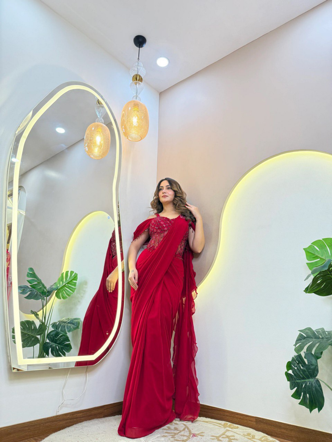 Scarlet Grace Red Georgette Drape Saree