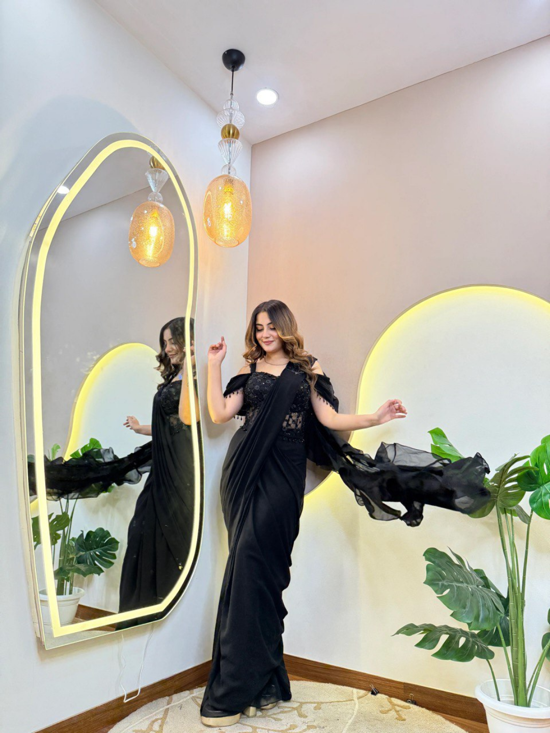 Midnight Noir Georgette Drape Saree