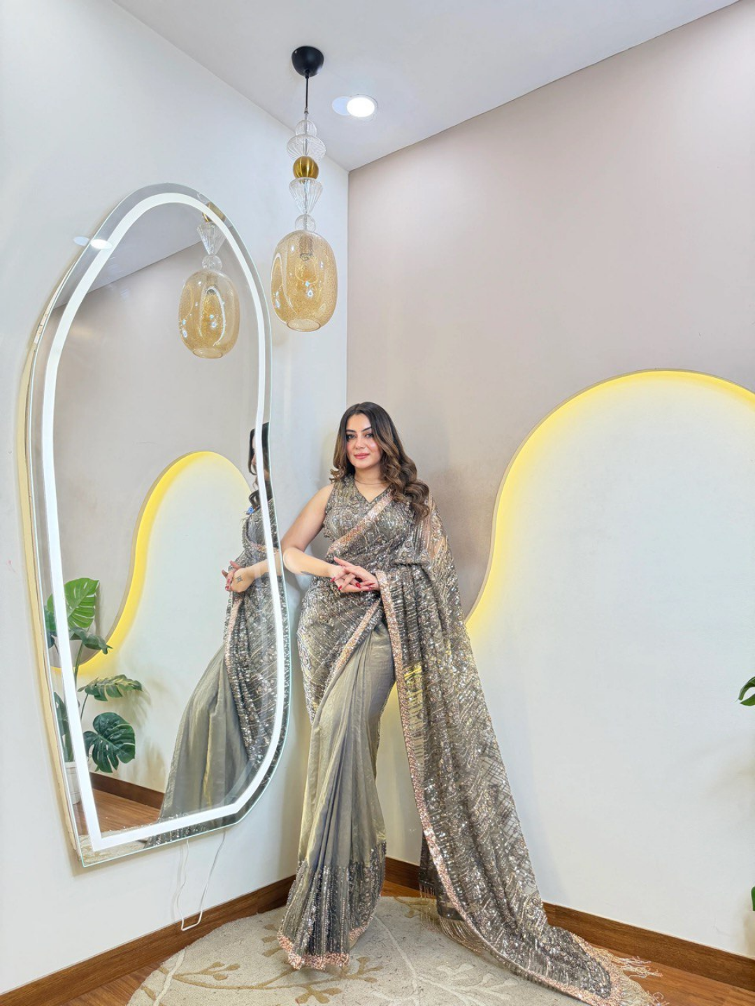 Celeste Mouse Grey Jimmy Choo Drape Saree