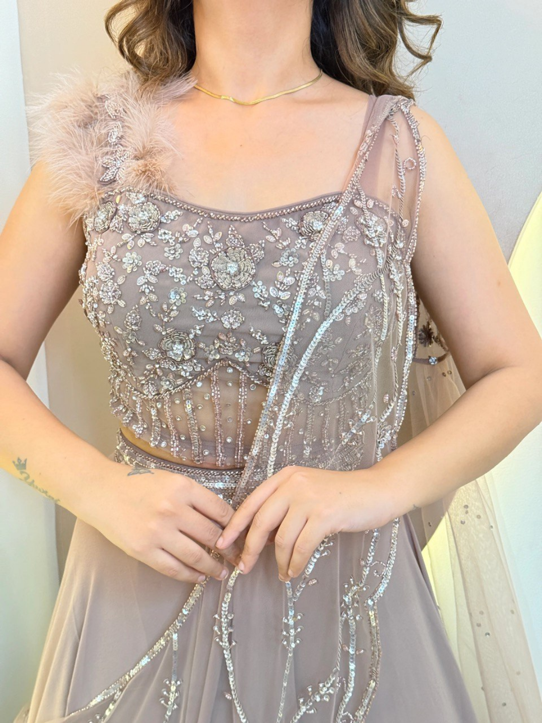 Smoky Elegance Net Drape Saree - Image 4