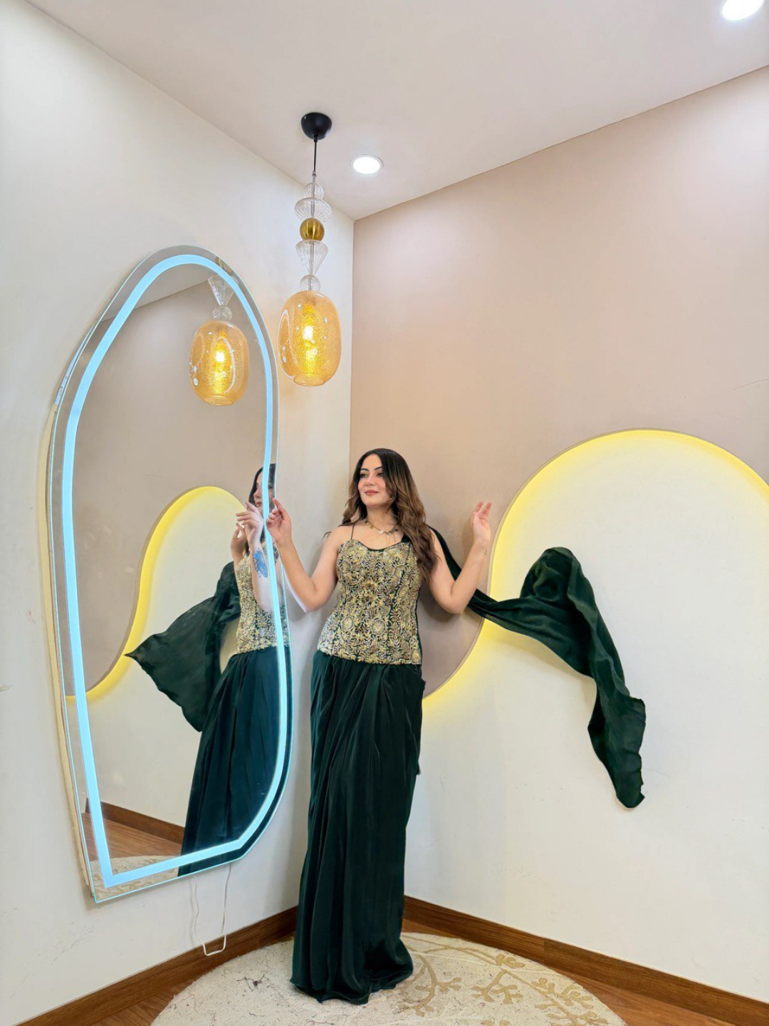 Emerald Regal Corset Drape Saree