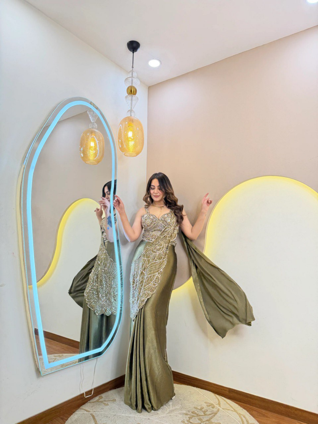 Olive Luxe Imported Party Wear Drape Saree