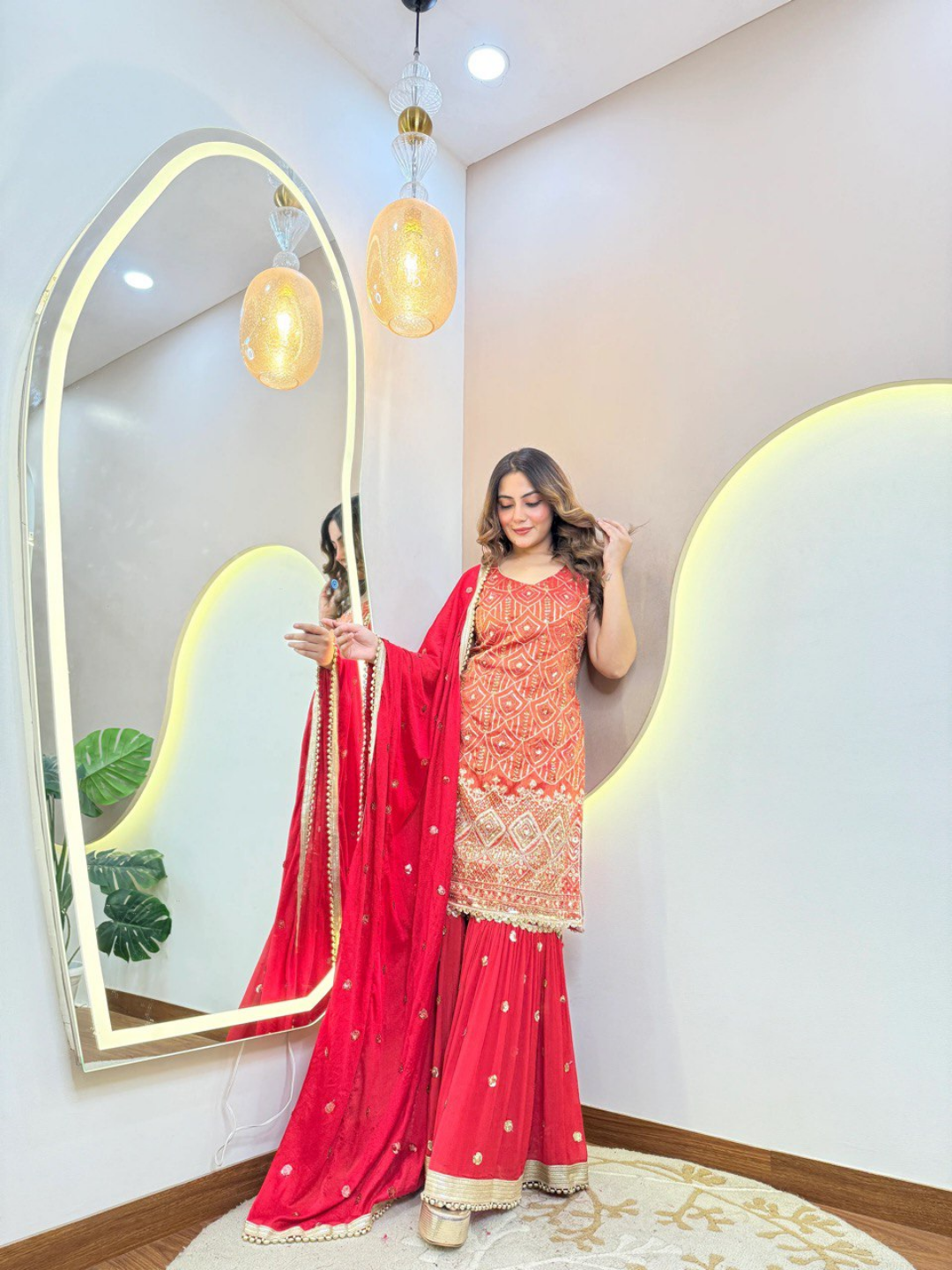Ruby Radiance Embroidered Sharara Set - Image 3