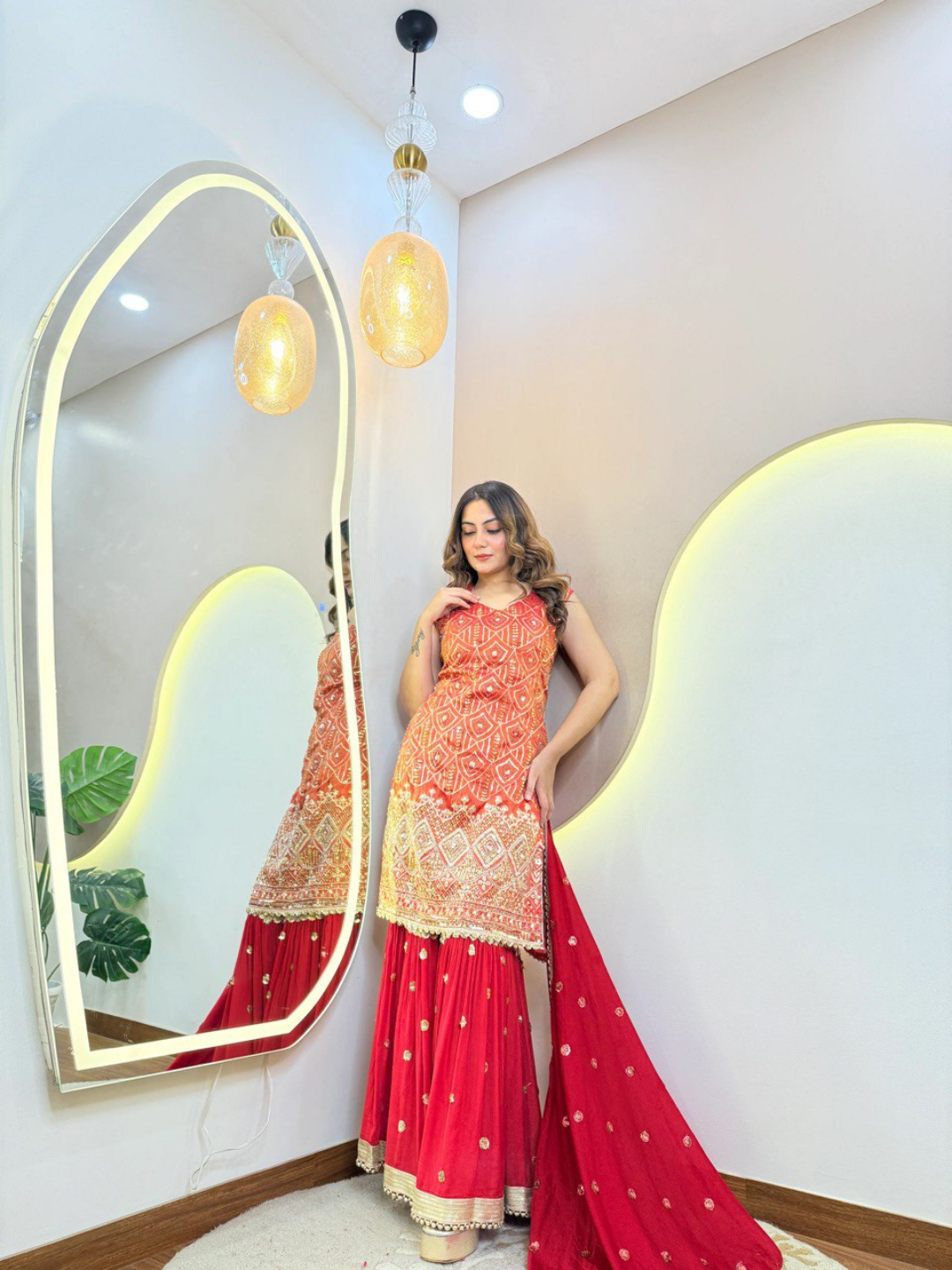 Ruby Radiance Embroidered Sharara Set - Image 5