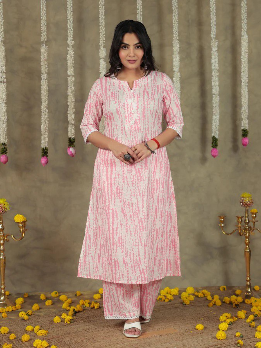 Pink Tie-Dye Cotton Kurta Set - Image 4