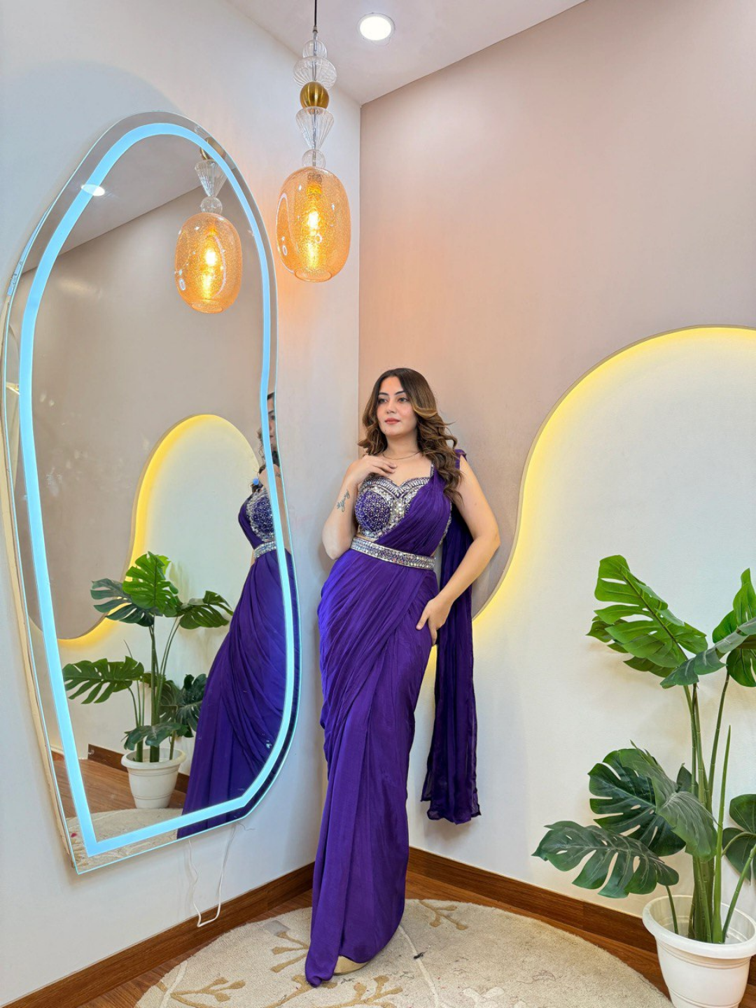 Royal Purple Pure Chinon Ready-to-Wear Saree