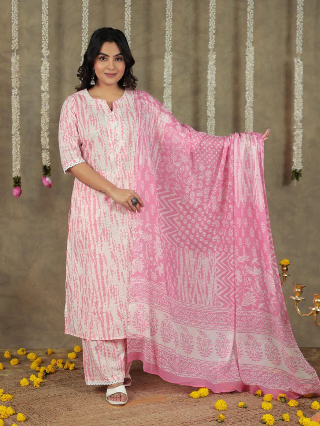 Pink Tie-Dye Cotton Kurta Set