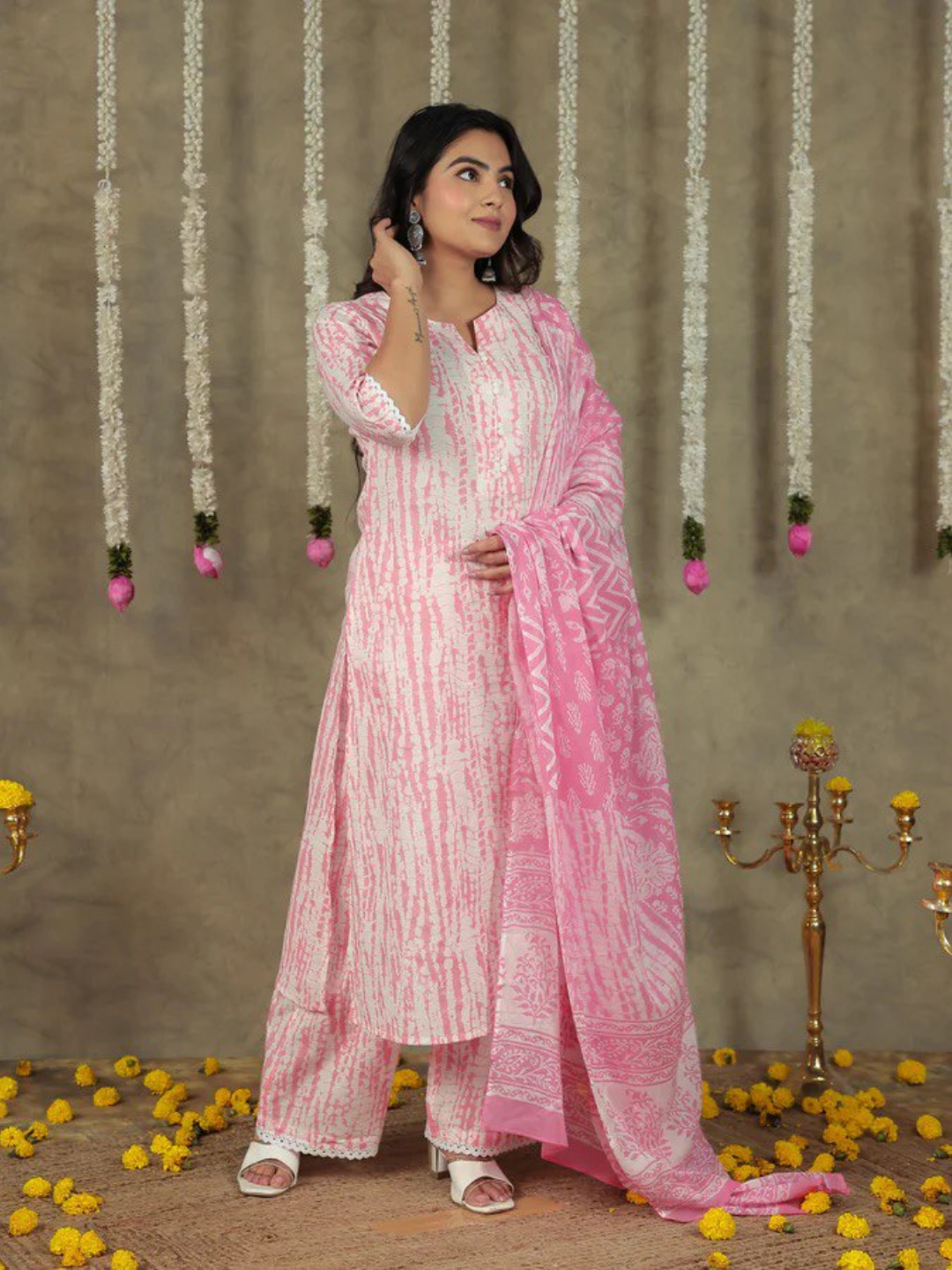 Pink Tie-Dye Cotton Kurta Set - Image 2