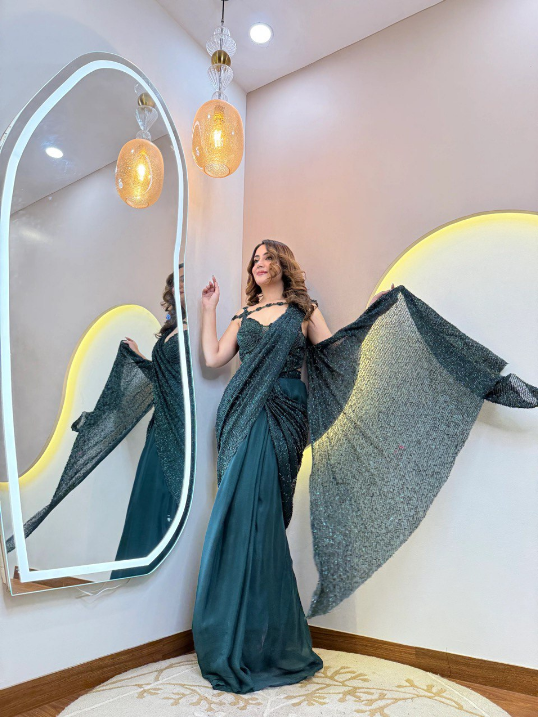 Param Sundari Forest Green Luxe Drape Saree