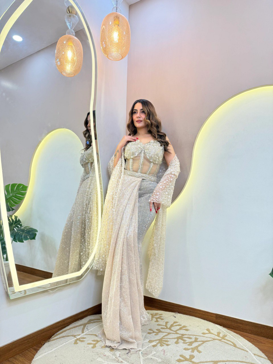 Ivory Fire Luxe Drape Saree - Image 3