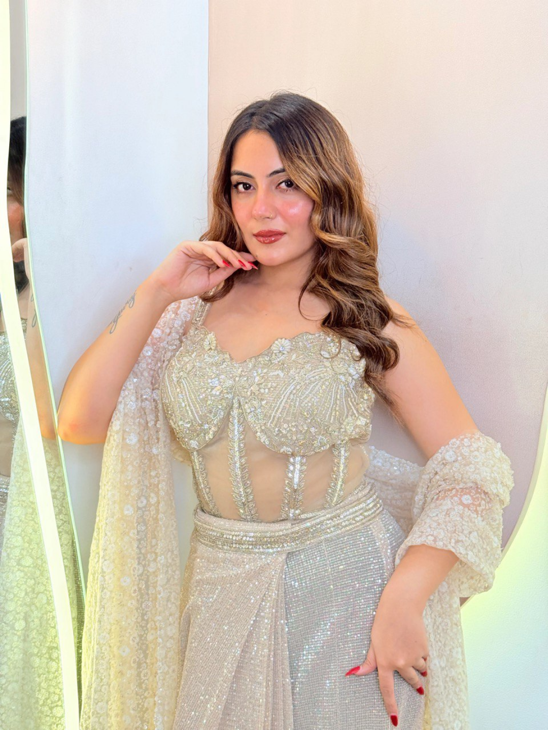 Ivory Fire Luxe Drape Saree - Image 4