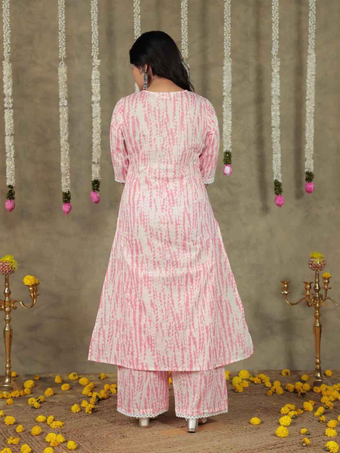 Pink Tie-Dye Cotton Kurta Set - Image 3