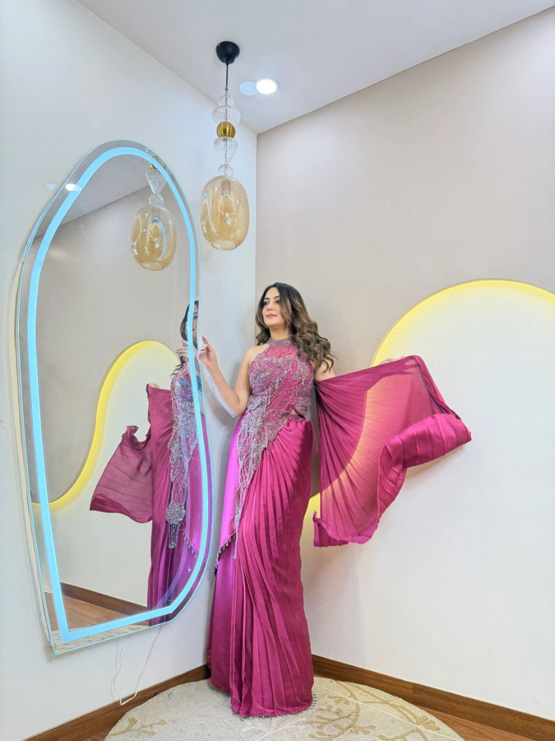 Magenta Radiance Satin Drape Saree
