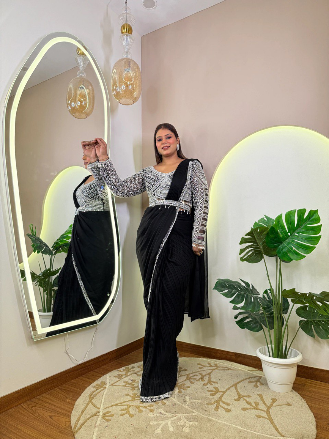 Nagma Noir Embellished Drape Saree