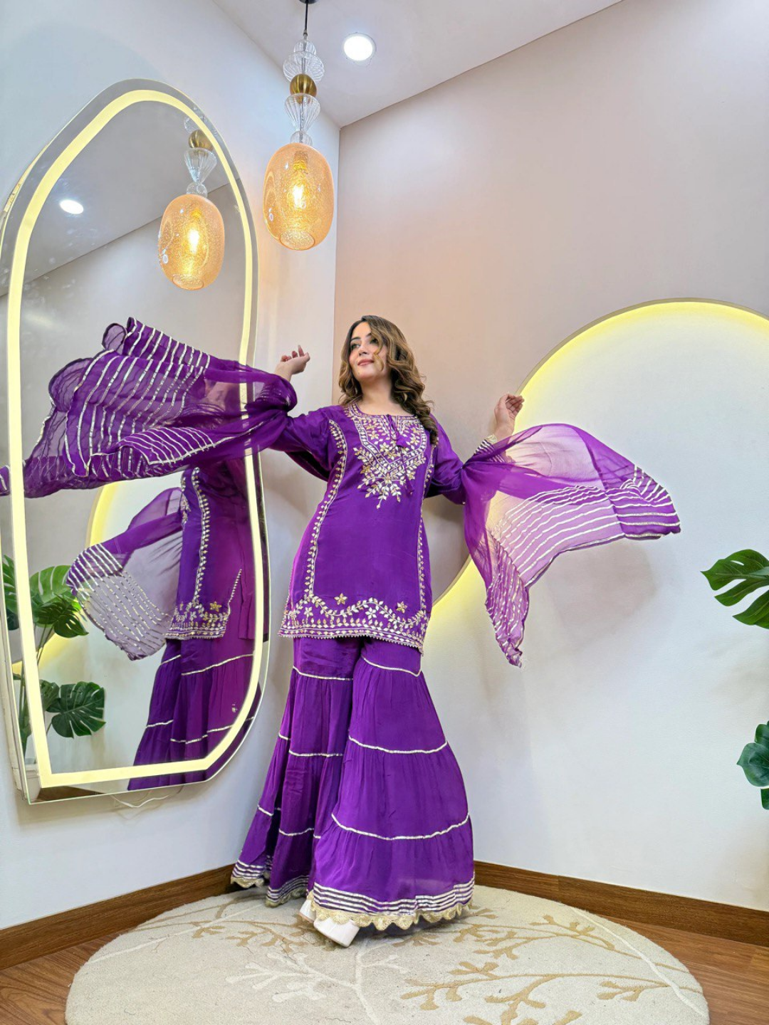 Royal Purple Embroidered Sharara Set