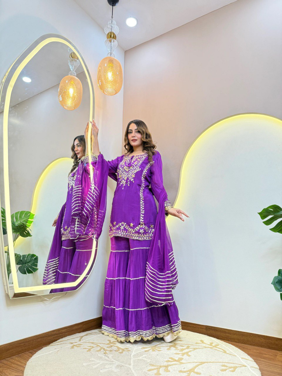 Royal Purple Embroidered Sharara Set - Image 3