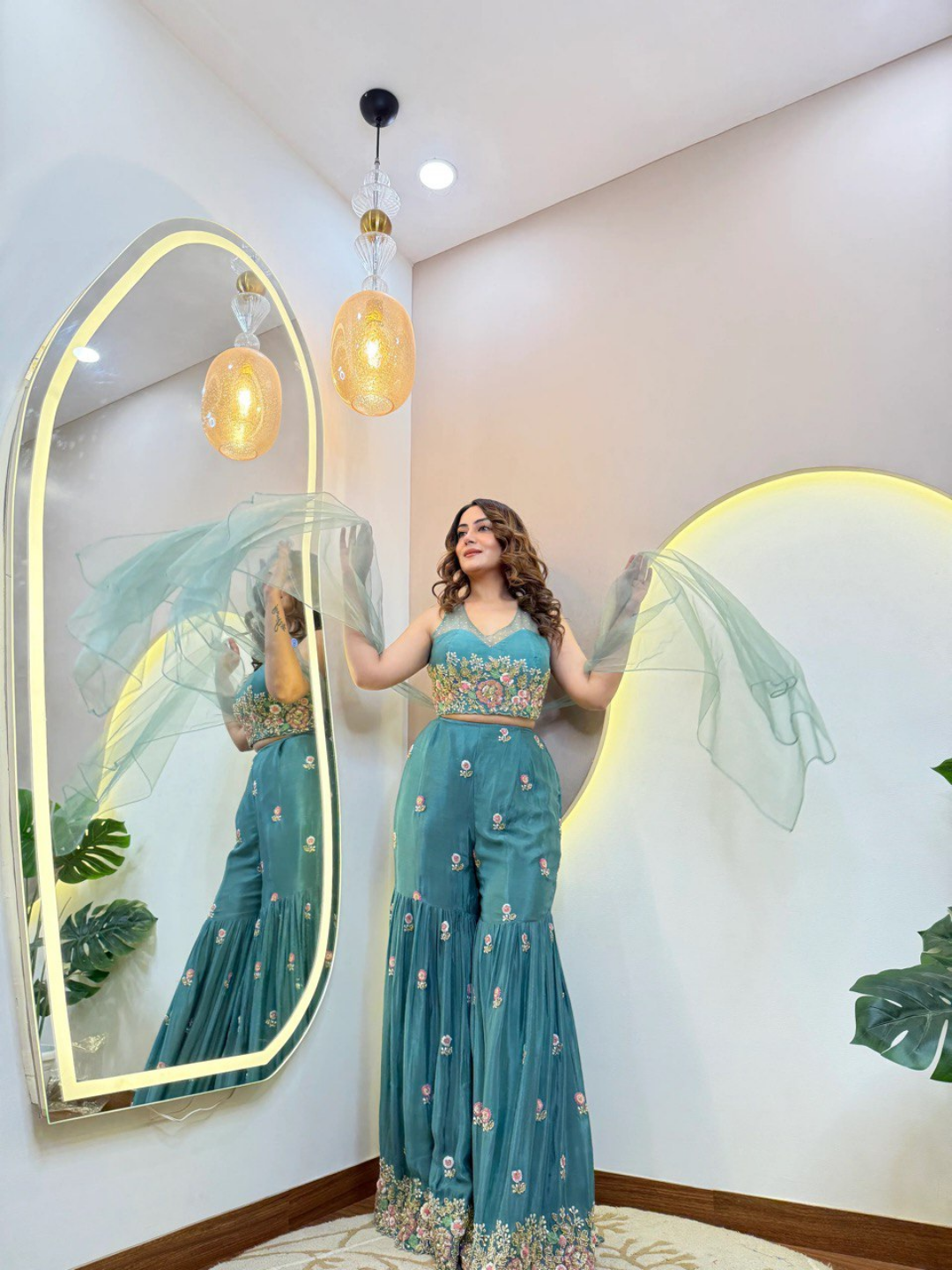 Teal Bloom Festive Sharara Set