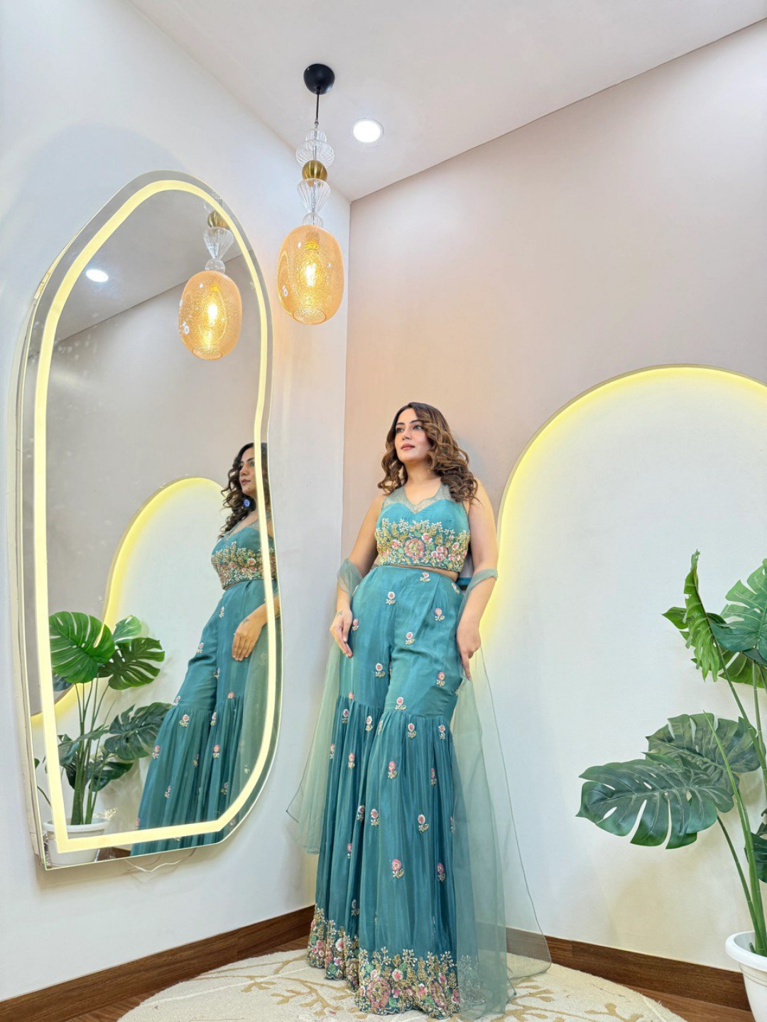 Teal Bloom Festive Sharara Set - Image 3