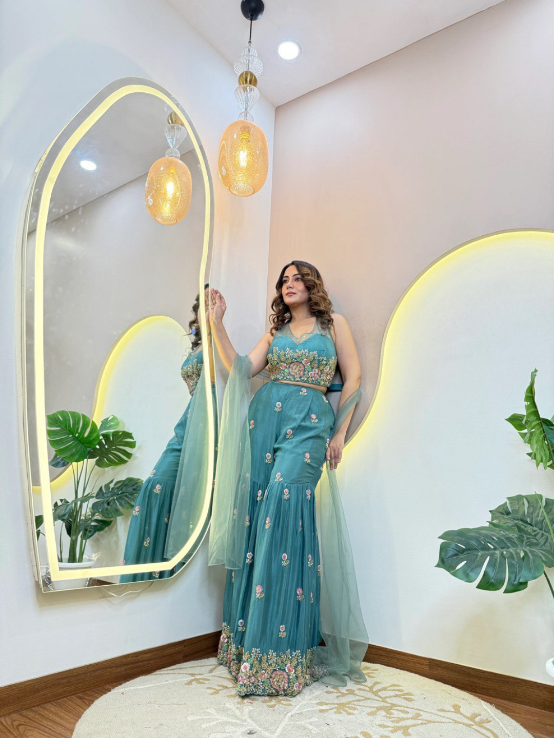 Teal Bloom Festive Sharara Set - Image 2