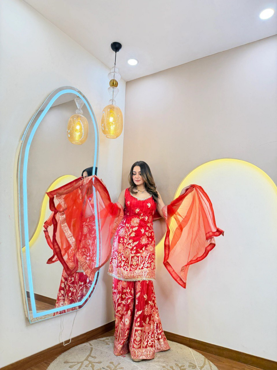 Red Banarasi Silk Party Wear Suit