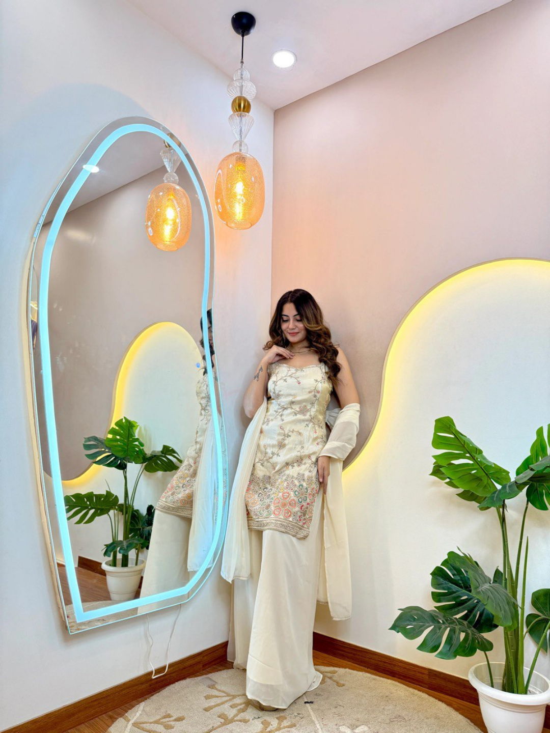 Elegant Ivory Floral Sharara Suit - Image 4