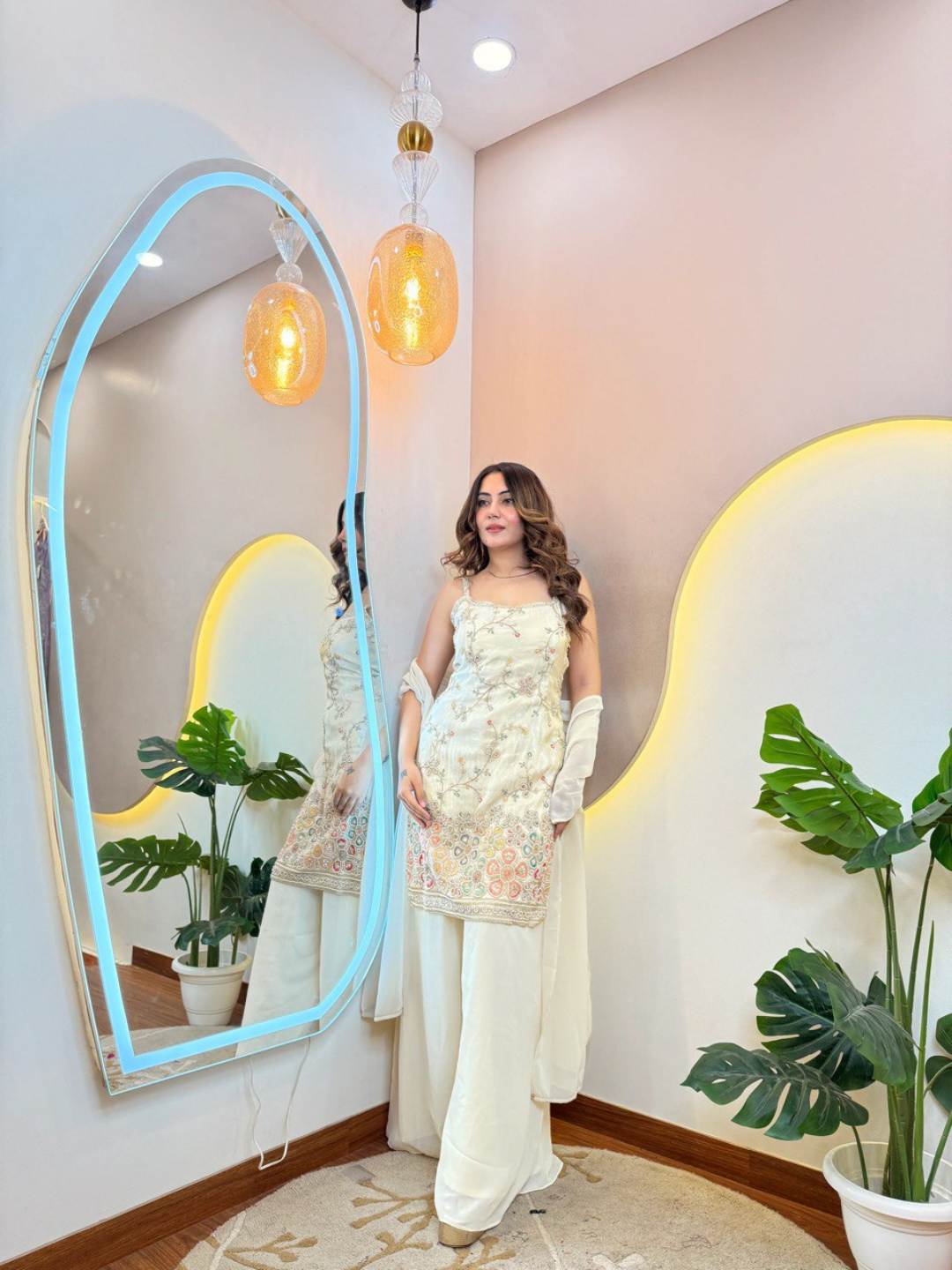 Elegant Ivory Floral Sharara Suit - Image 3