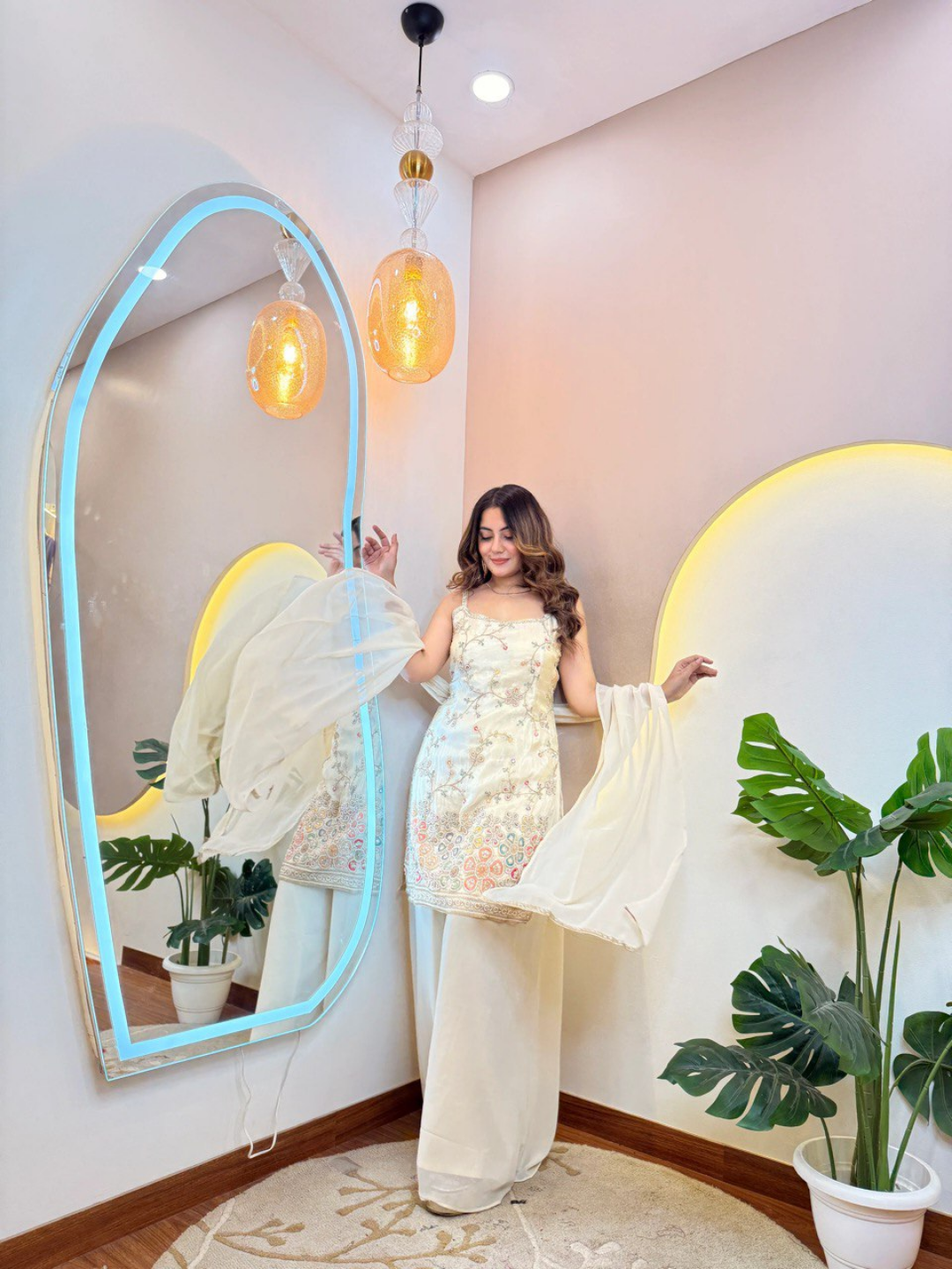 Elegant Ivory Floral Sharara Suit