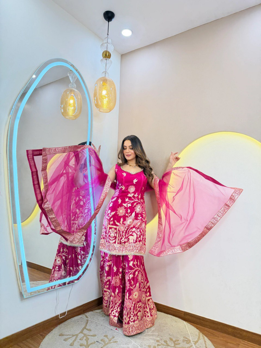 Rani Pink Banarasi Silk Party Wear Suit