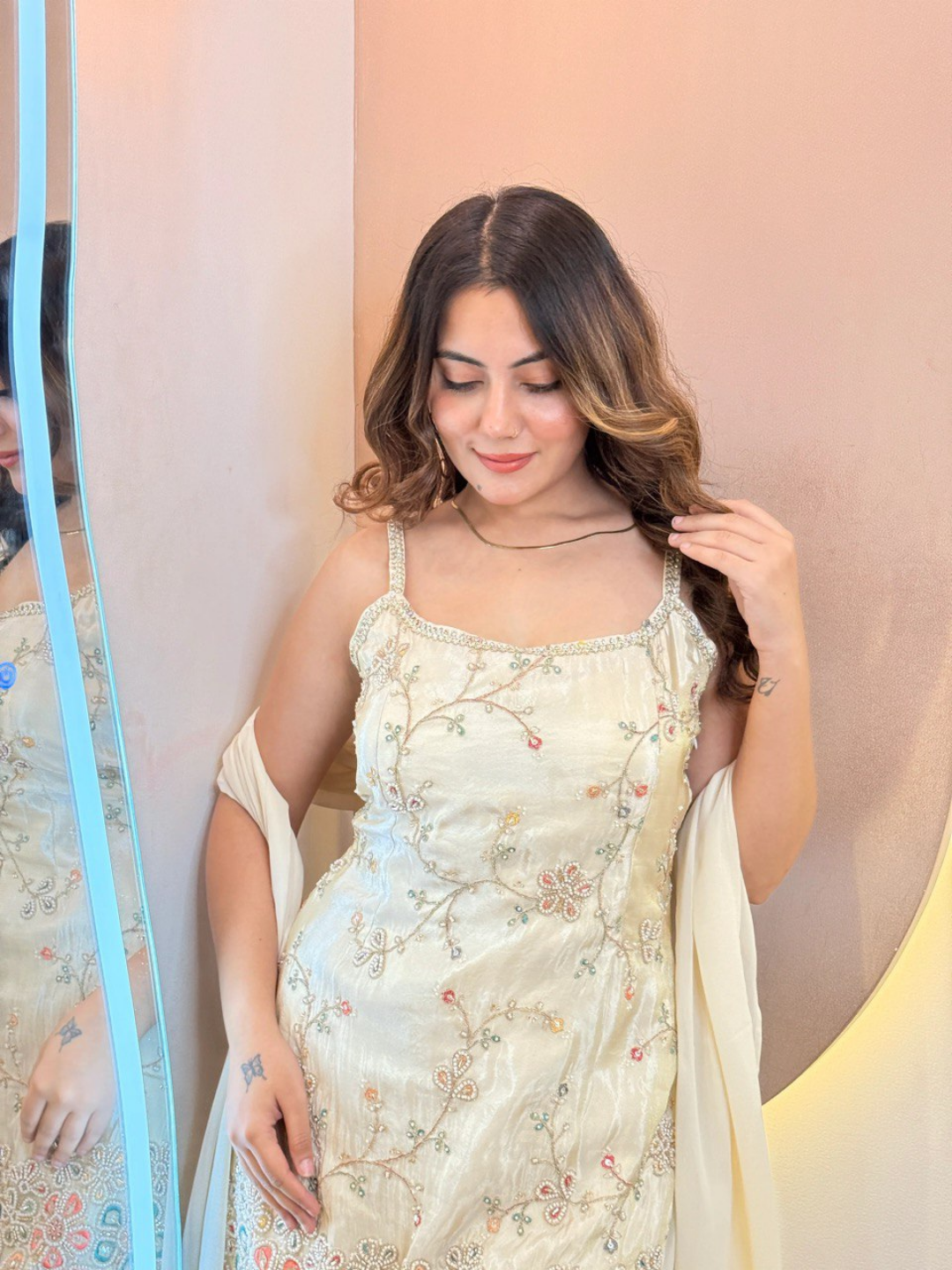 Elegant Ivory Floral Sharara Suit - Image 2