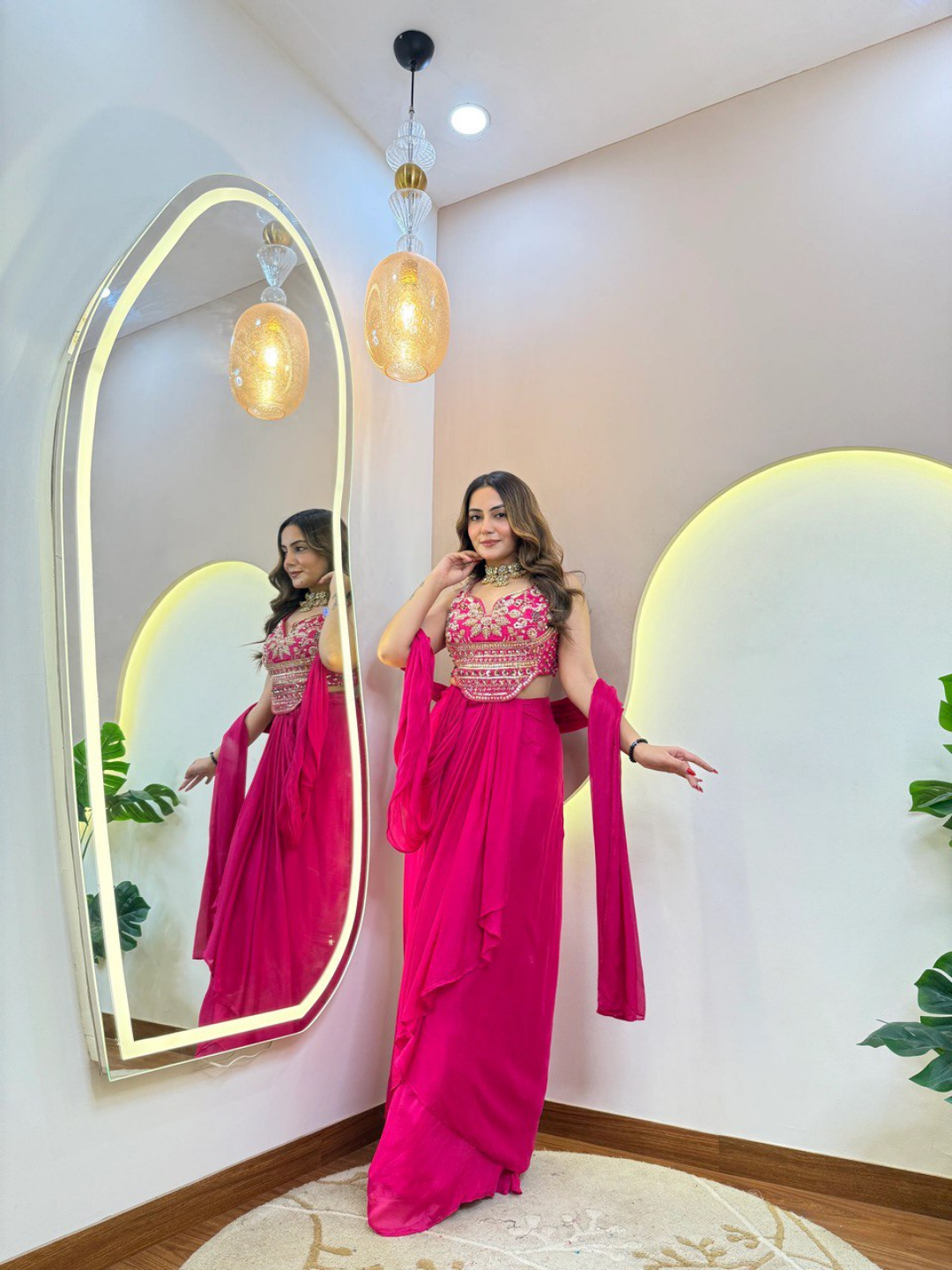 Hot Pink Festive Glam Drape Saree