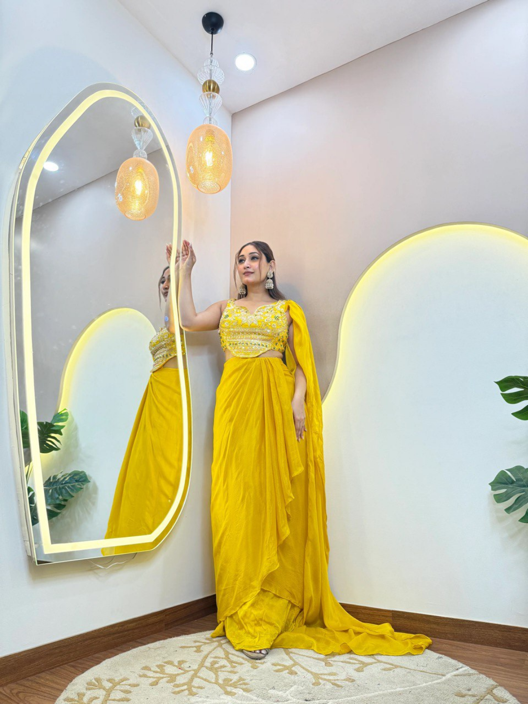 Sunshine Yellow Festive Drape Saree - Image 2