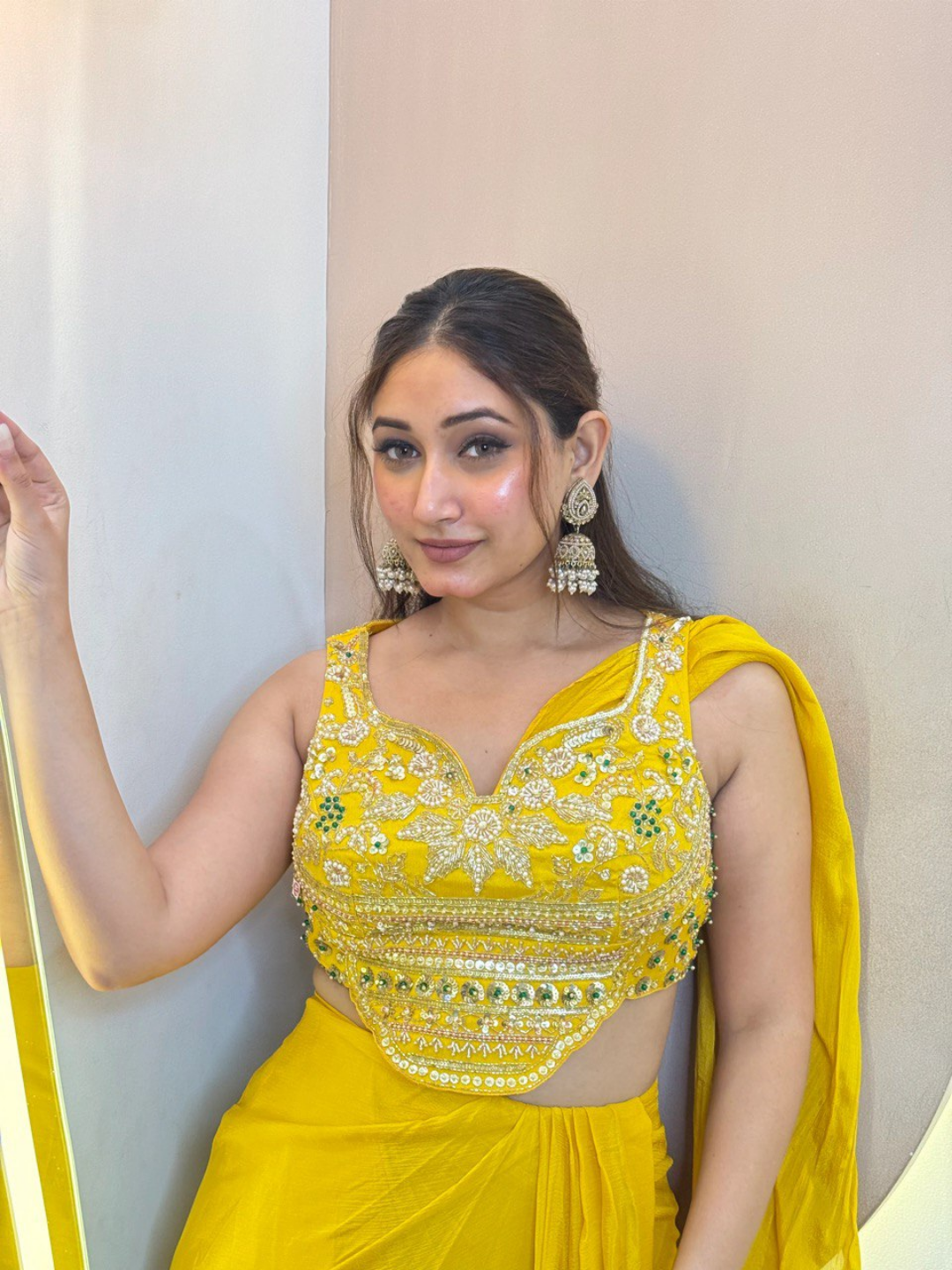 Sunshine Yellow Festive Drape Saree - Image 4