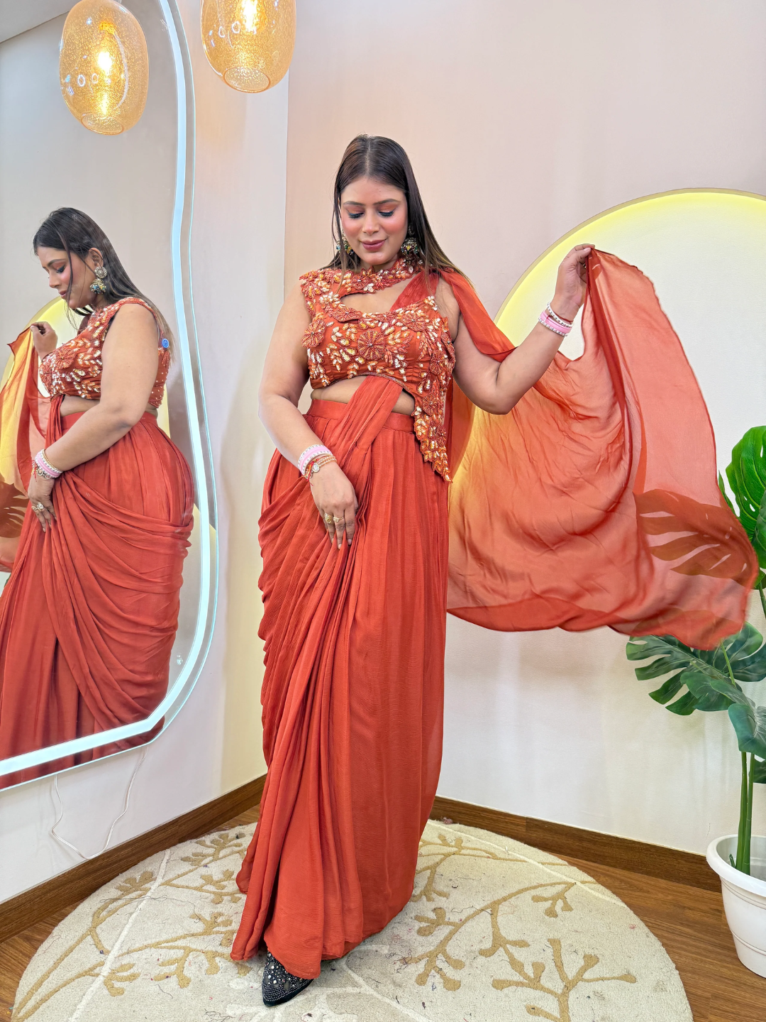 Rust Elegance Drape Saree