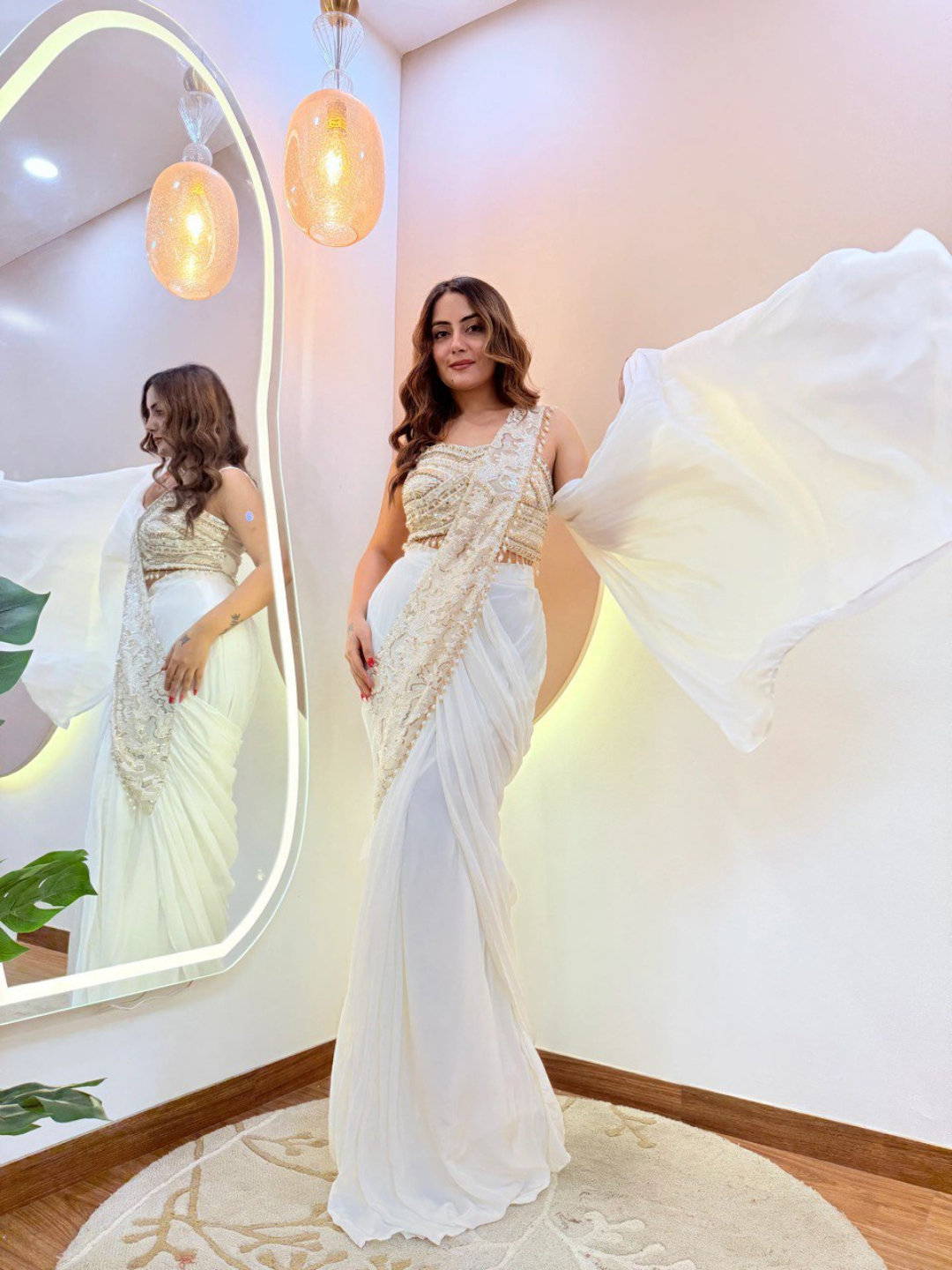 Pearl White Regal Drape Saree