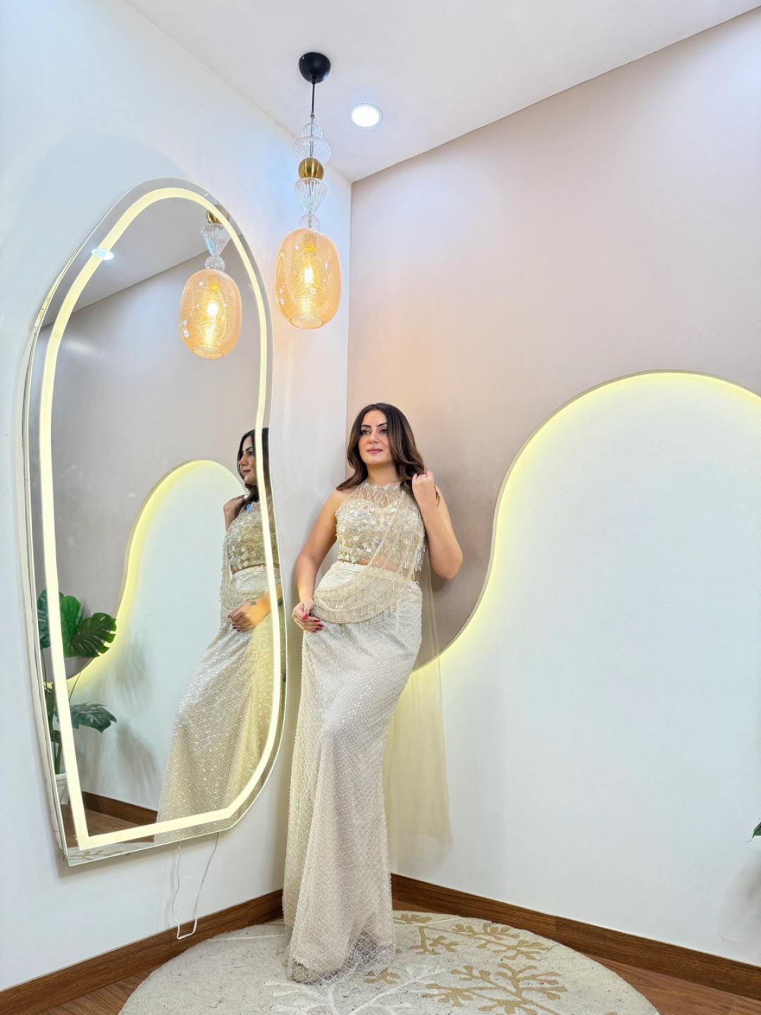 Ivory Shimmer Elegance Drape Saree