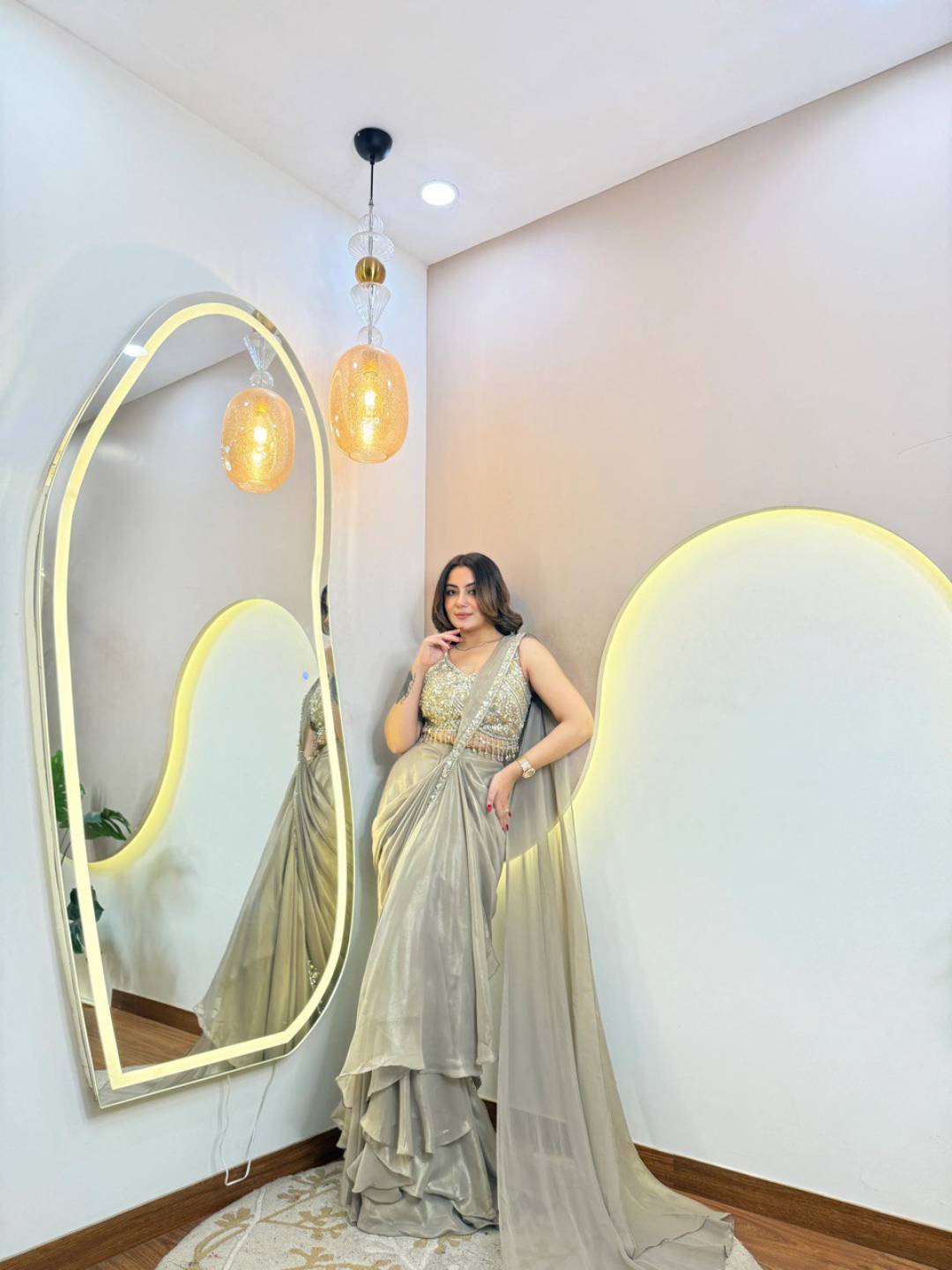 Champagne Gold Luxe Drape Saree