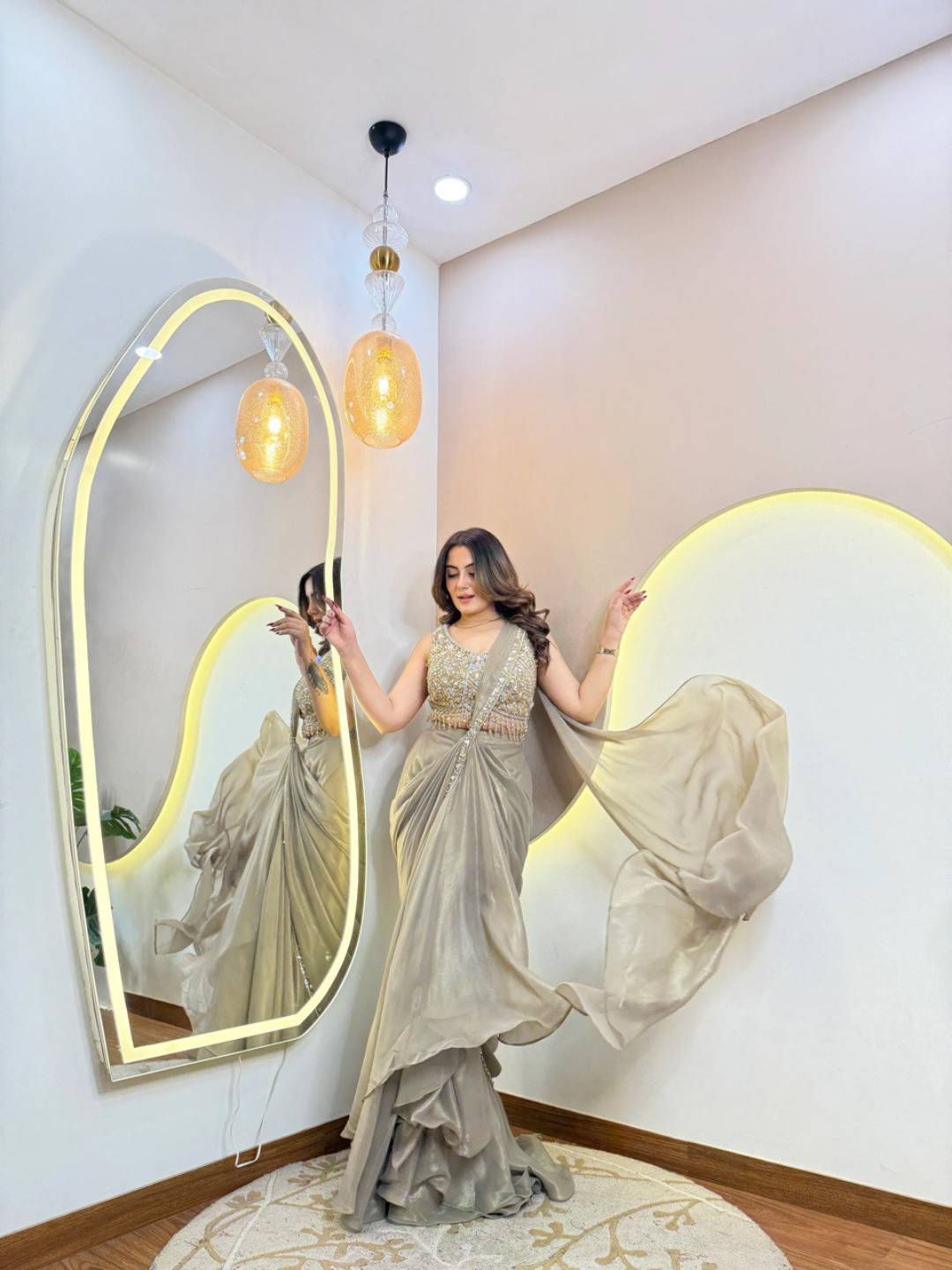 Champagne Gold Luxe Drape Saree - Image 3