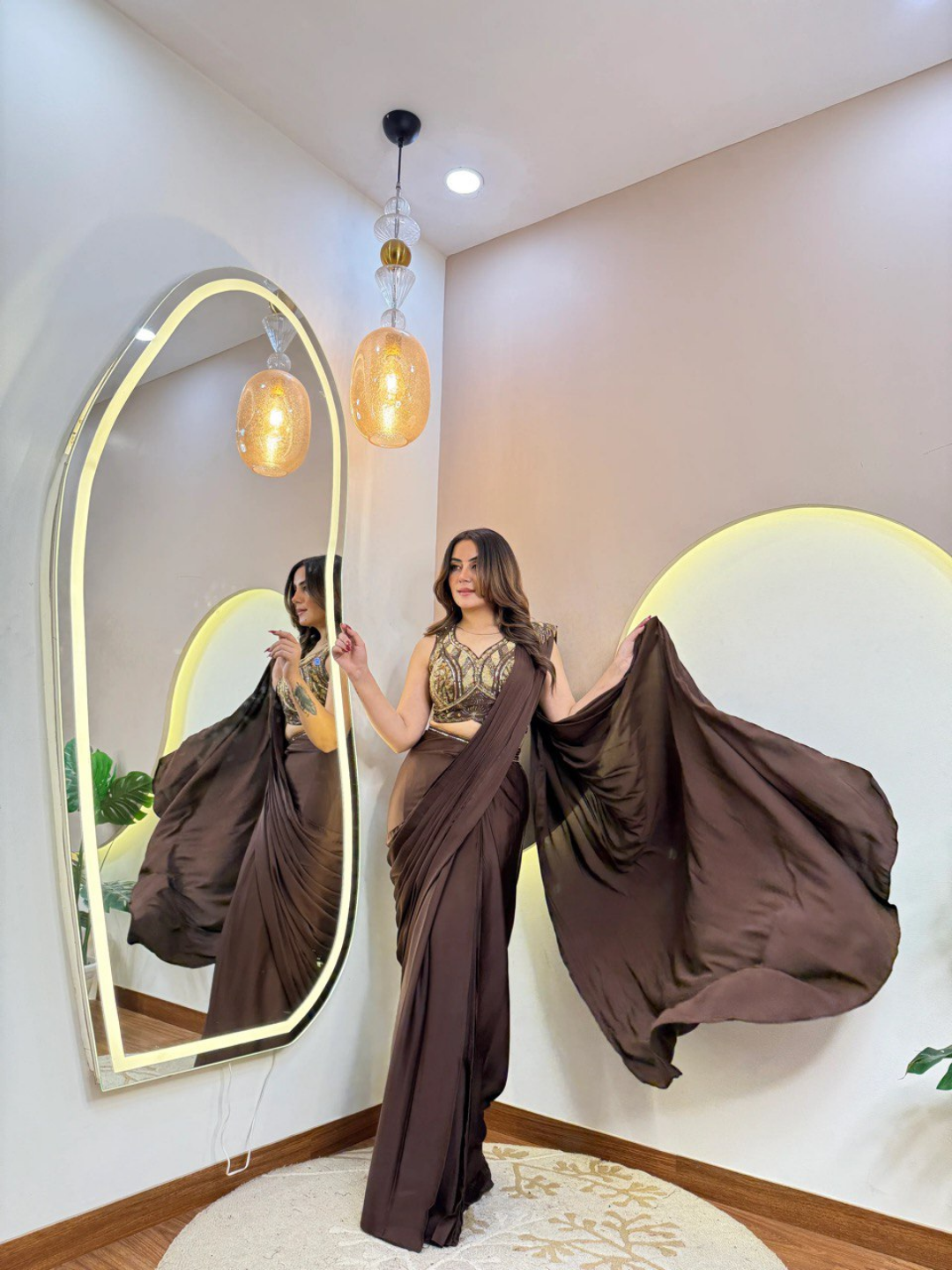 Chocolate Brown Glam Drape Saree
