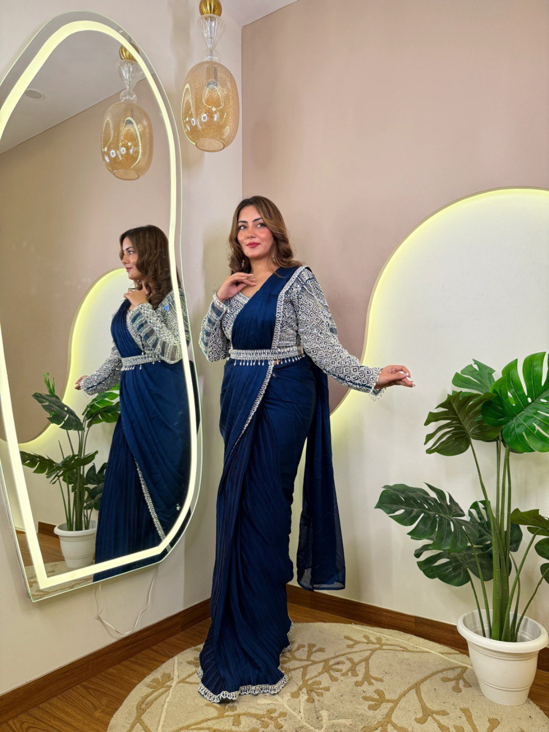 Midnight Blue Embellished Drape Saree